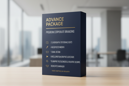 Advance Package
2 Leadership & Testimonials Edits (Content Shared by Client)
4 Blog Posts / Month
1 Email Design
6 Reels/Motion I-Graphic/Gifs/Ads
15 Graphic Posts/Carousels/ Creative Designs
Dedicated Manager