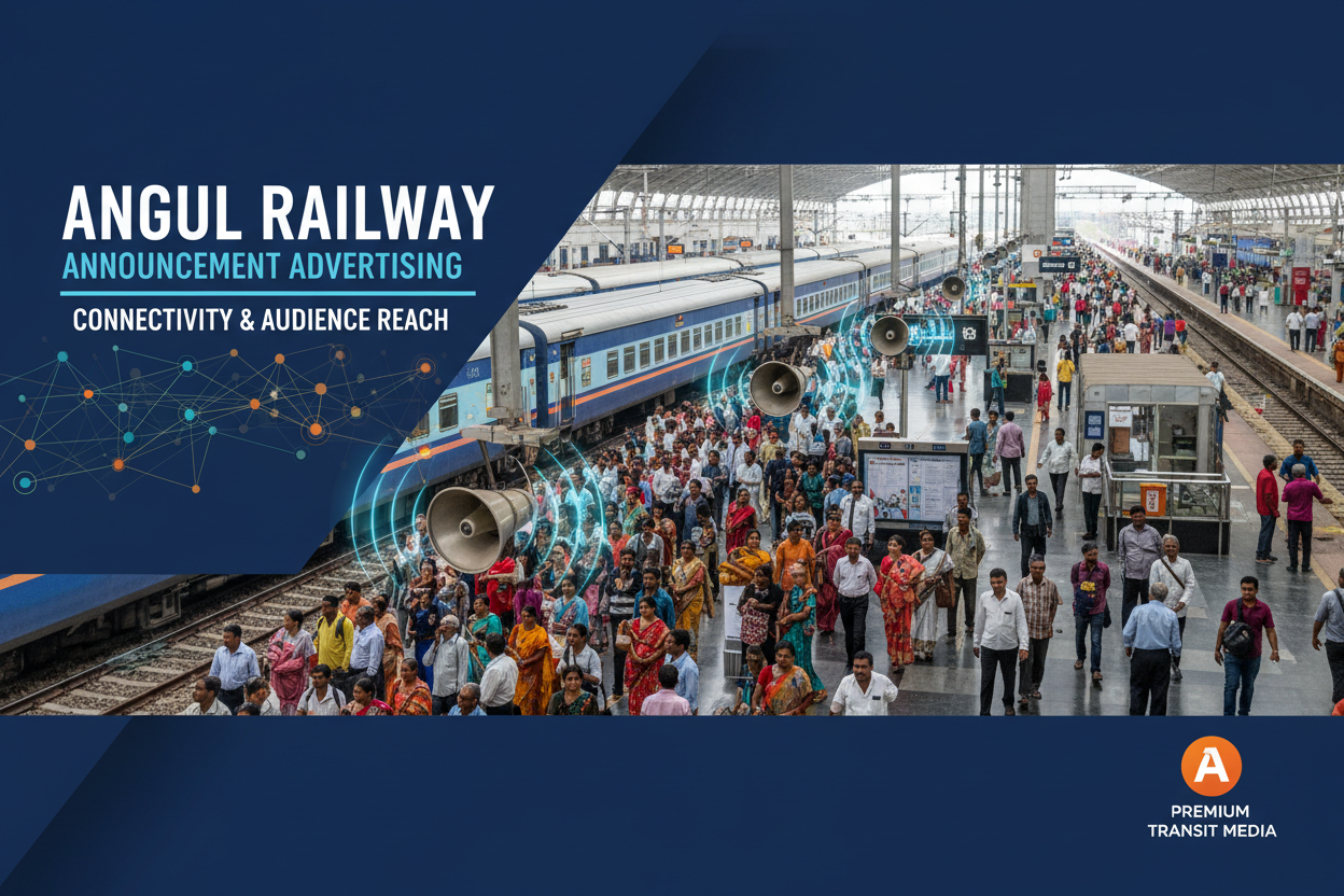 Angul Railway Station - Announcement Advertising
Reach a substantial audience at Angul with 56,000 daily visitors and 1.68 million monthly commuters through audio announcements.
Station Statistics:
Total Trains/Day: 62
Average Trains/Day: 28
Daily Visitors Reach: 56,000 passengers
Monthly Visitors Reach: 1,680,000 passengers
No. of Spots/Day: 100 advertising units
Spot Duration In Sec: 15 seconds per display
Monthly FCT at Each Station: 60,000
Monthly Station Wise Cost: ₹1,00,000
Generate img 