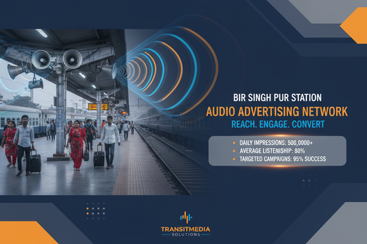 Birsinghpur Station - Railway Announcement Advertising

Reach a substantial audience at Birsinghpur with 34,500 daily visitors and 10,35,000 monthly commuters through audio announcements.

Station Statistics
Station Name: Birsinghpur (26 panels)
Total Trains/Day: 23 trains
Daily Visitors Reach: 34,500 passengers
Monthly Visitors Reach: 10,35,000 passengers
No. of Spots/Day: 100 advertising units
Spot Duration: 15 seconds per announcement
Monthly FCT at Each Station: 45,000
Monthly Station Wise Cost: ₹70,000