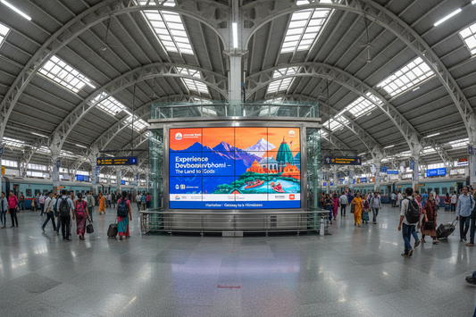 create image - Premium Railway Advertising Space at Haridwar Station

Location: Haridwar Railway Station, Uttarakhand

Screen Specifications:

Type: Static Screen (video wall-1: 14×10)
Size: 14×2 feet
Count: 1 screen available
Daily Visitors: 50,000 impressions per screen
Monthly Reach: 15,00,000 viewers
