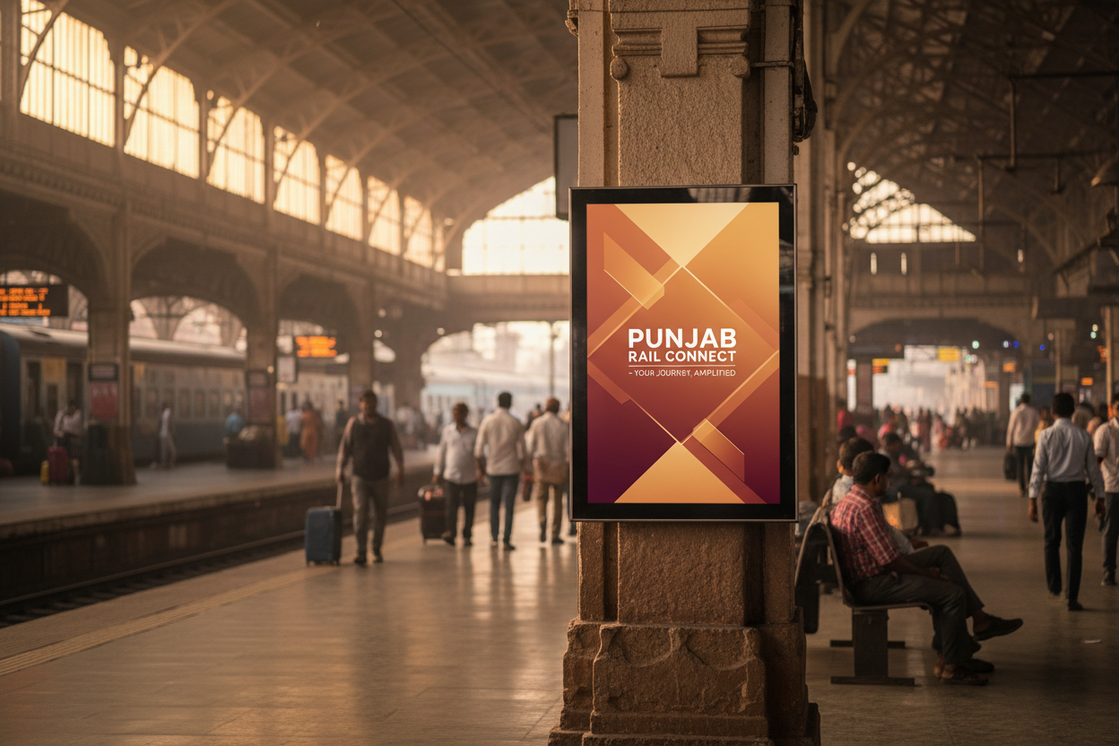 create image using this details - Premium Railway Advertising Space at Amritsar Railway Station

Location: Amritsar Railway Station, Punjab

Screen Specifications:

Type: Static Screen
Size: 52 Inch display
Count: 40 premium static screens
Daily Reach: 80 impressions per screen
Monthly Investment: ₹4,80,000