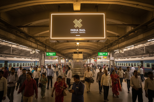 create image using this details - Premium Railway Advertising Space at Sarai Rohilla Station

Location: Sarai Rohilla Railway Station, Delhi

Screen Specifications:

Type: Static Screen
Size: 15 x 10 feet&nbsp;
Count: 1 premium static screen
Daily Reach: 80 impressions per day
Monthly Investment: ₹48,000