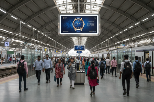 create image using this details - Premium Railway Station Advertising in Hafizpet, Telangana

Capture the attention of thousands of daily commuters with high-impact advertising at Hafizpet Railway Station. This premium 43-inch advertising placement offers exceptional visibility in one of Telangana's key transit hubs.

Placement Details:

Location: Hafizpet Railway Station, Telangana
Display Size: 43 inches
Quantity: 2 displays
Aspect Ratio: 3.2*1.8
Campaign Duration: 300 days