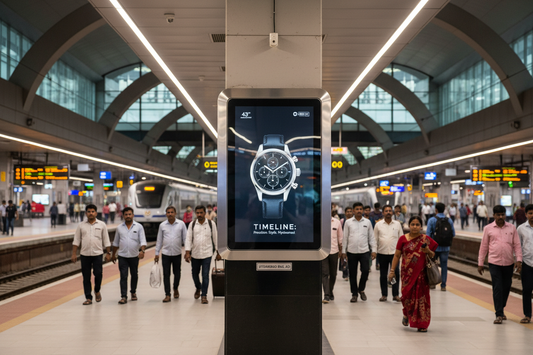 create image using this details - Premium Railway Station Advertising in Hyderabad, Telangana

Capture the attention of thousands of daily commuters with high-impact advertising at Hyderabad Railway Station. This premium 43-inch advertising placement offers exceptional visibility in one of Telangana's key transit hubs.

Placement Details:

Location: Hyderabad Railway Station, Telangana
Display Size: 43 inches
Quantity: 10 displays
Aspect Ratio: 3.2*1.8
Campaign Duration: 300 days