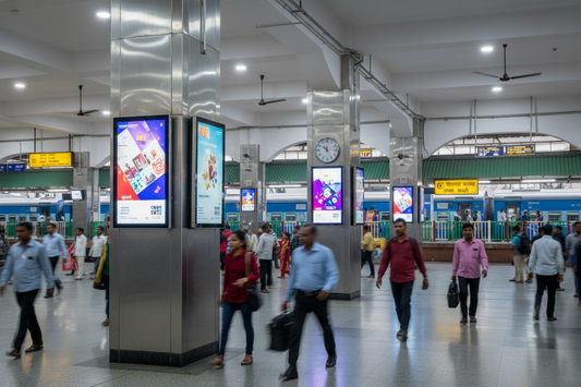 create image using this details - Premium Railway Station Advertising in Kurukshetra, Haryana

Capture the attention of thousands of daily commuters with high-impact advertising at Kurukshetra Railway Station. This premium 43-inch advertising placement offers exceptional visibility in one of Haryana's key transit hubs.

Placement Details:

Location: Kurukshetra Railway Station, Haryana
Display Size: 43 inches
Quantity: 6 displays
Aspect Ratio: 3.2*1.8
Monthly Impressions: 1,30,000
Total Reach: 39,00,000