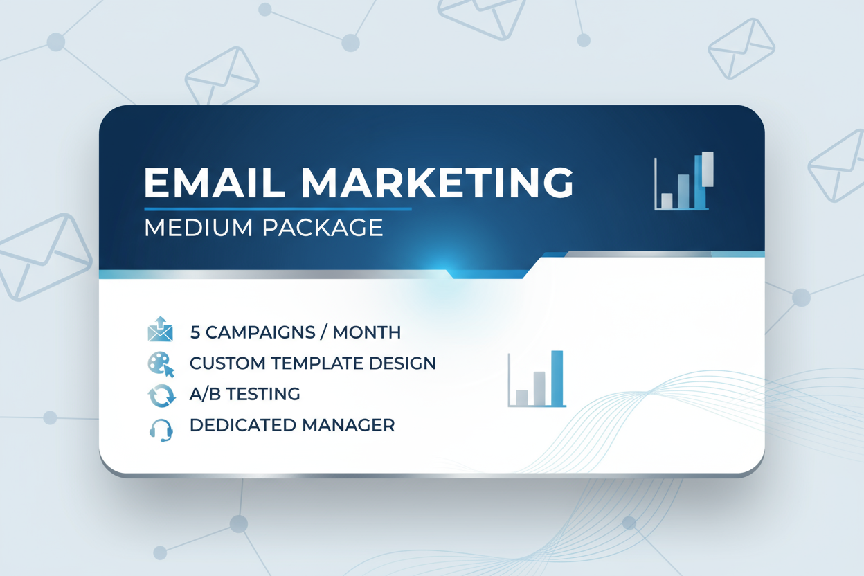 Email Marketing Medium Package:
5 Campaigns / Month
Custom Template Design
A/B Testing
Dedicated Manager