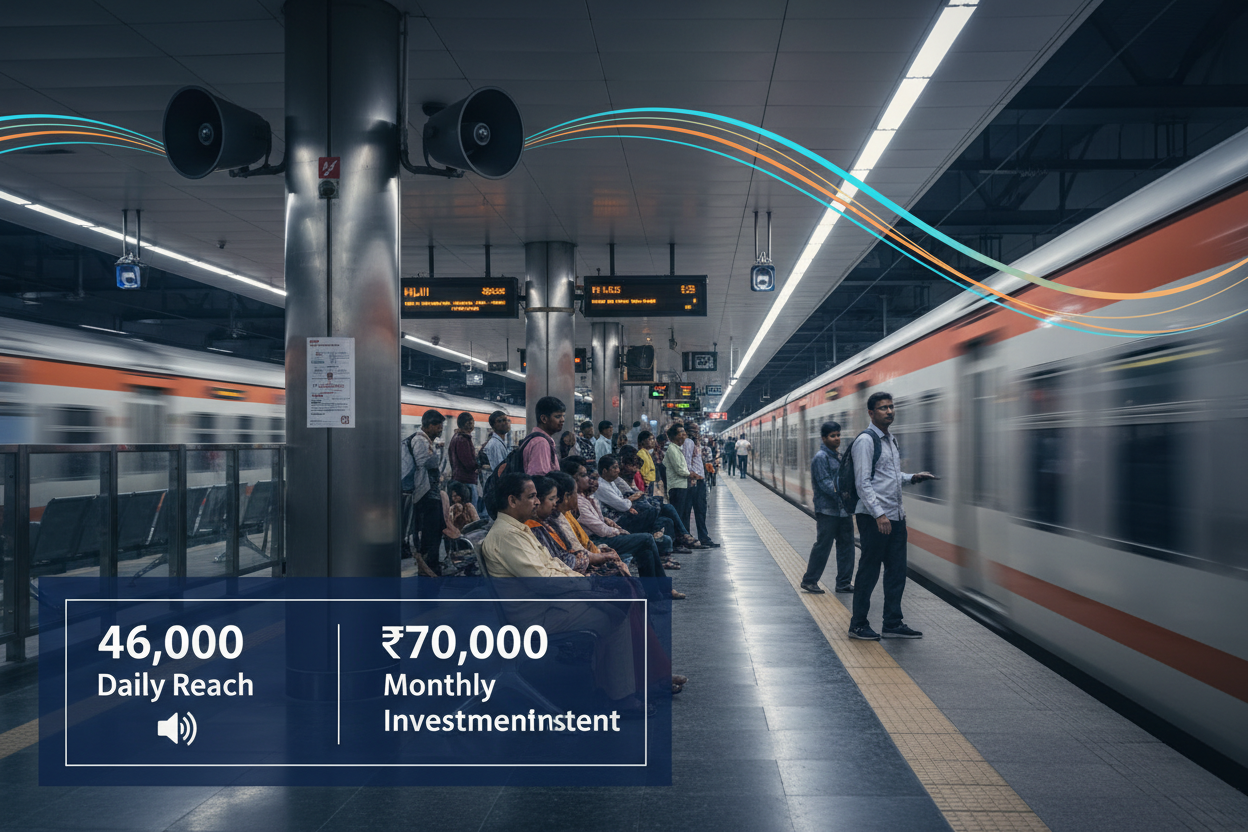 Hijli Station - Railway Announcement Advertising

Reach a substantial audience at Hijli with 46,000 daily visitors and 13,80,000 monthly commuters through audio announcements.

Station Statistics
Station Name: Hijli&nbsp;
Total Trains/Day: 23 trains
Daily Visitors Reach: 46,000 passengers
Monthly Visitors Reach: 13,80,000 passengers
No. of Spots/Day: 100 advertising units
Spot Duration: 15 seconds per announcement
Monthly FCT at Each Station: 45,000
Monthly Station Wise Cost: ₹70,000
create img 