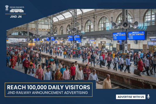 Jind Railway Station - Announcement Advertising

Reach a substantial audience at Jind with 100,000 daily visitors and 3 million monthly commuters through audio announcements.

Station Statistics:

Total Trains/Day: 68
Average Trains/Day: 50
Daily Visitors Reach: 100,000 passengers
Monthly Visitors Reach: 3,000,000 passengers
No. of Spots/Day: 100 advertising units
Spot Duration In Sec: 15 seconds per display
Monthly FCT at Each Station: 45,000