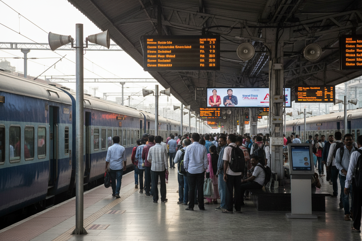 Kakinada Town Railway Station - Announcement Advertising
Reach a substantial audience at Kakinada Town with 26,000 daily visitors and 780,000 monthly commuters through audio announcements.
Station Statistics:
Total Trains/Day: 20
Average Trains/Day: 13
Daily Visitors Reach: 26,000 passengers
Monthly Visitors Reach: 780,000 passengers
No. of Spots/Day: 100 advertising units
Spot Duration In Sec: 15 seconds per display
Monthly FCT at Each Station: 45,000
Monthly Station Wise Cost: ₹75,000
create iamge 