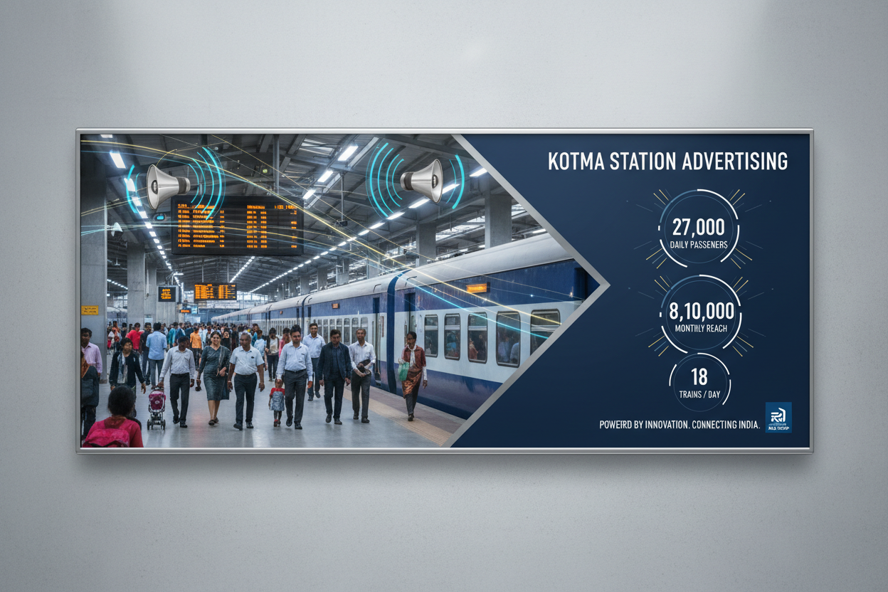 Kotma Station - Railway Announcement Advertising

Reach a substantial audience at Kotma with 27,000 daily visitors and 8,10,000 monthly commuters through audio announcements.

Station Statistics
Station Name: Kotma (20 panels)
Total Trains/Day: 18 trains
Daily Visitors Reach: 27,000 passengers
Monthly Visitors Reach: 8,10,000 passengers
No. of Spots/Day: 100 advertising units
Spot Duration: 15 seconds per announcement
Monthly FCT at Each Station: 45,000
Monthly Station Wise Cost: ₹50,000
create img 