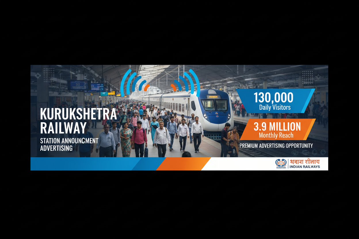 Kurukshetra Railway Station - Announcement Advertising

Reach a substantial audience at Kurukshetra with 130,000 daily visitors and 3.9 million monthly commuters through audio announcements.

Station Statistics:

Total Trains/Day: 70
Average Trains/Day: 65
Daily Visitors Reach: 130,000 passengers
Monthly Visitors Reach: 3,900,000 passengers
No. of Spots/Day: 100 advertising units
Spot Duration In Sec: 15 seconds per display
Monthly FCT at Each Station: 45,000