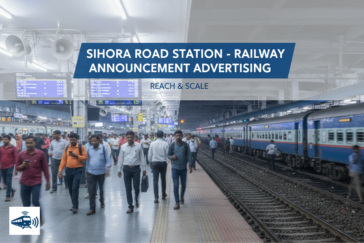 Sihora Road Station - Railway Announcement Advertising
Reach a substantial audience at Sihora Road with 68,000 daily visitors and 20,40,000 monthly commuters through audio announcements.
Station Statistics
Station Name: Sihora Road (34 panels)
Total Trains/Day: 34 trains
Daily Visitors Reach: 68,000 passengers
Monthly Visitors Reach: 20,40,000 passengers
No. of Spots/Day: 100 advertising units
Spot Duration: 15 seconds per announcement
Monthly FCT at Each Station: 45,000
Monthly Station Wise Cost: ₹50,000